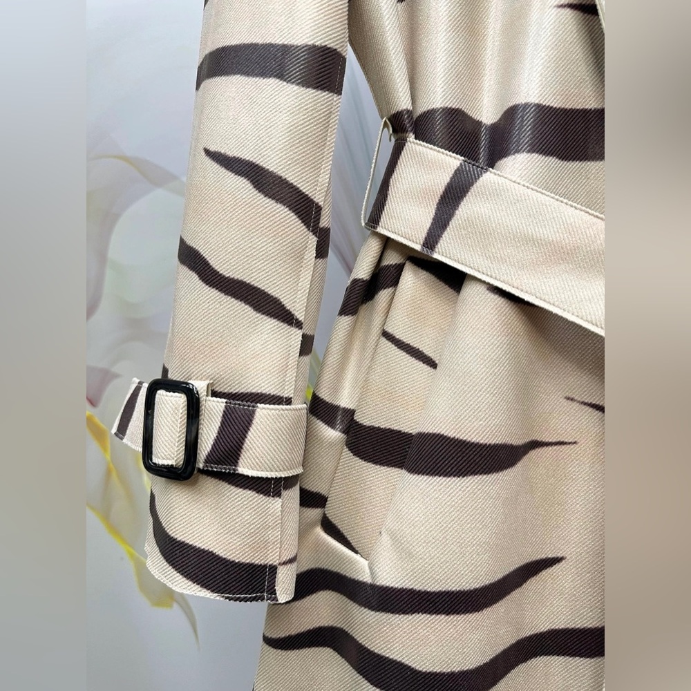Elegant Zebra Print Belted Lapel Trench - Picture 10 of 11